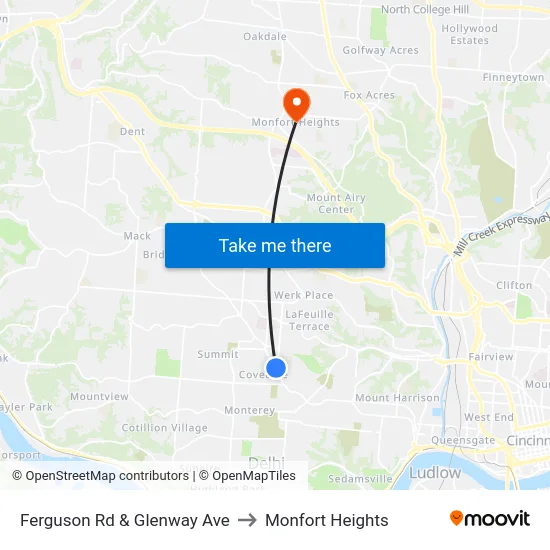 Ferguson Rd & Glenway Ave to Monfort Heights map