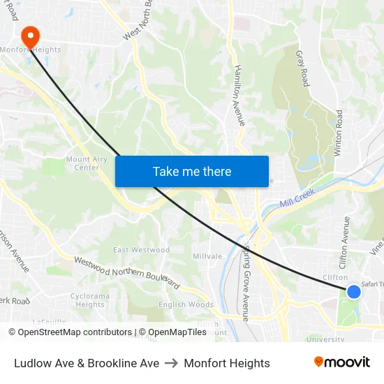 Ludlow Ave & Brookline Ave to Monfort Heights map