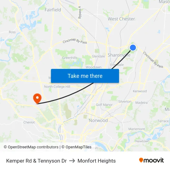 Kemper Rd & Tennyson Dr to Monfort Heights map