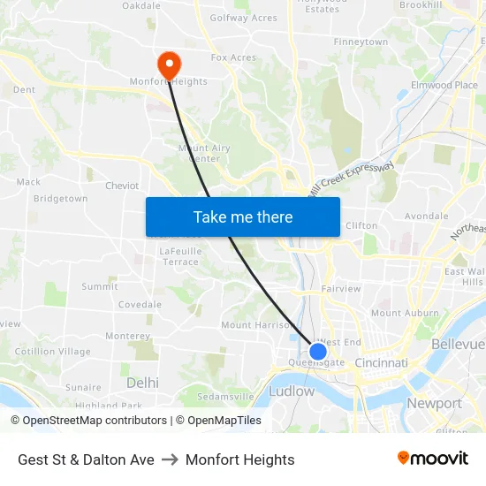 Gest St & Dalton Ave to Monfort Heights map