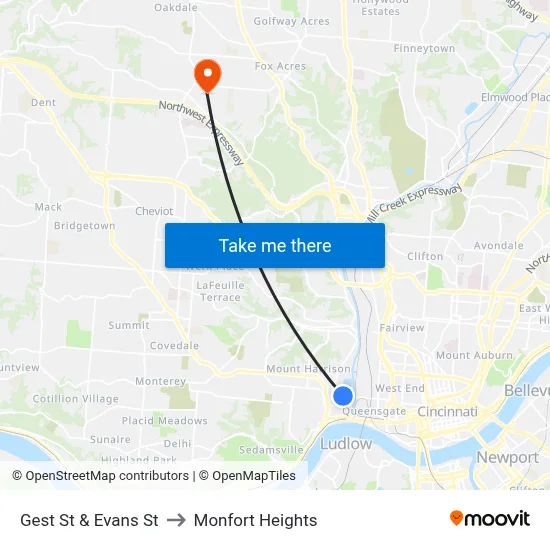 Gest St & Evans St to Monfort Heights map