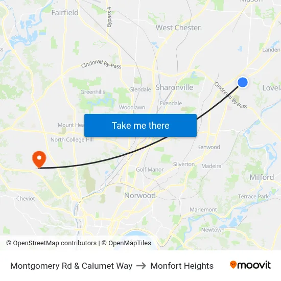 Montgomery Rd & Calumet Way to Monfort Heights map