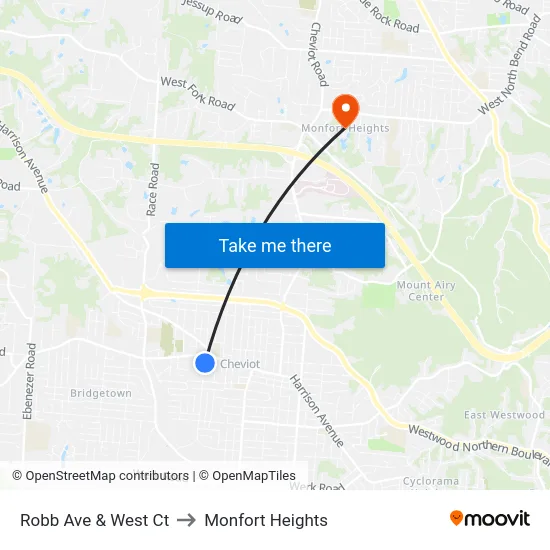 Robb Ave & West Ct to Monfort Heights map
