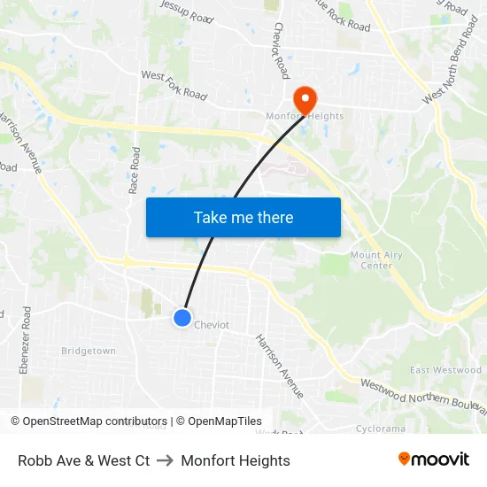Robb Ave & West Ct to Monfort Heights map
