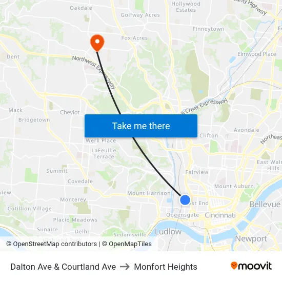 Dalton Ave & Courtland Ave to Monfort Heights map