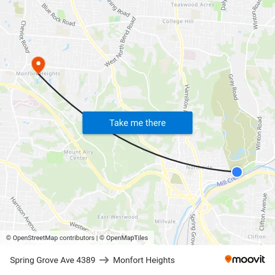 Spring Grove Ave 4389 to Monfort Heights map