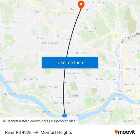 River Rd 4228 to Monfort Heights map