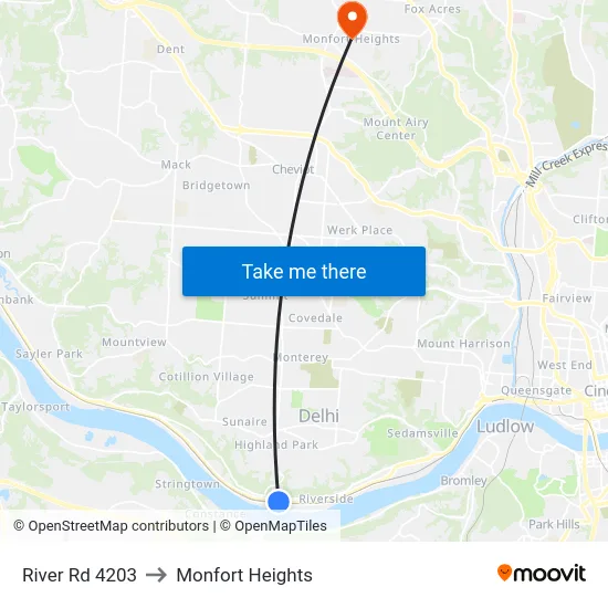 River Rd 4203 to Monfort Heights map