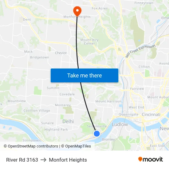 River Rd 3163 to Monfort Heights map