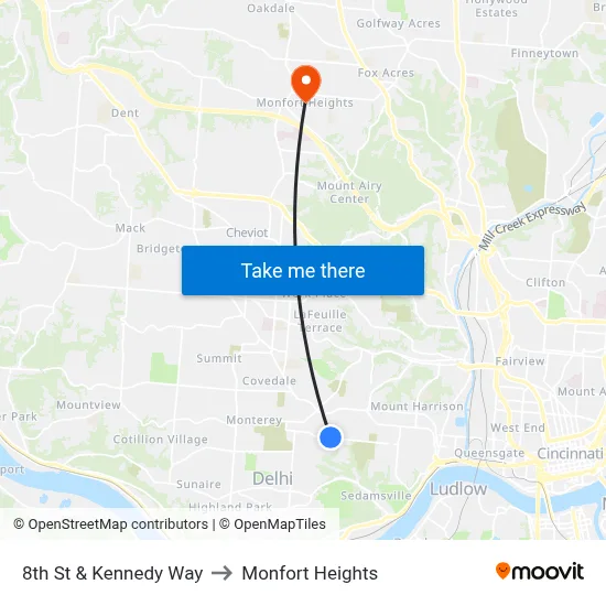8th St & Kennedy Way to Monfort Heights map