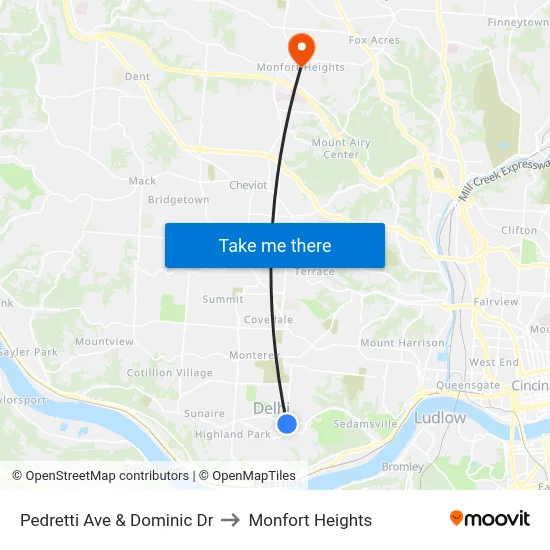 Pedretti Ave & Dominic Dr to Monfort Heights map