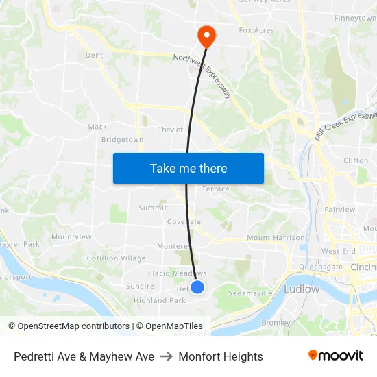 Pedretti Ave & Mayhew Ave to Monfort Heights map