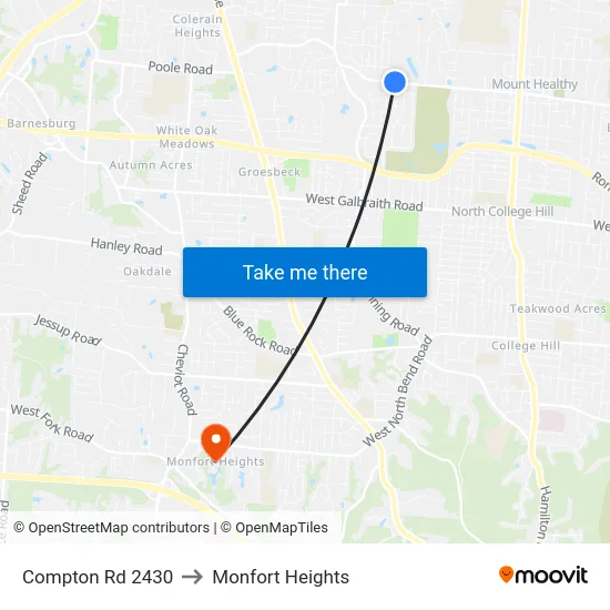 Compton Rd 2430 to Monfort Heights map