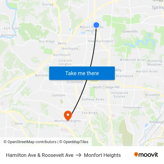 Hamilton Ave & Roosevelt Ave to Monfort Heights map