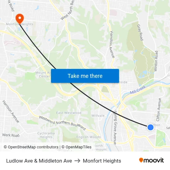 Ludlow Ave & Middleton Ave to Monfort Heights map