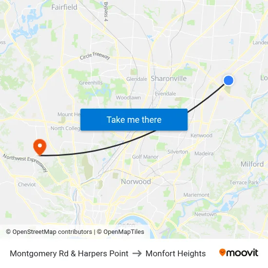 Montgomery Rd & Harpers Point to Monfort Heights map