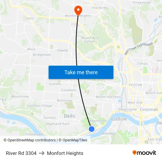 River Rd 3304 to Monfort Heights map