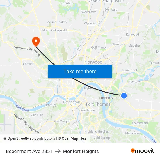 Beechmont Ave 2351 to Monfort Heights map
