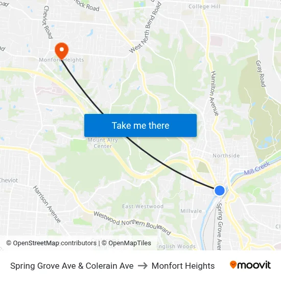 Spring Grove Ave & Colerain Ave to Monfort Heights map