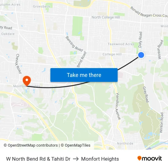W North Bend Rd & Tahiti Dr to Monfort Heights map