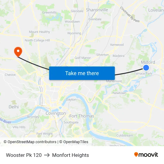 Wooster Pk 120 to Monfort Heights map