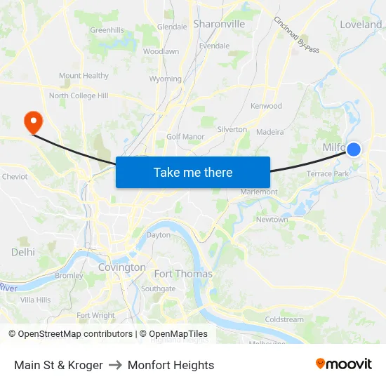 Main St & Kroger to Monfort Heights map