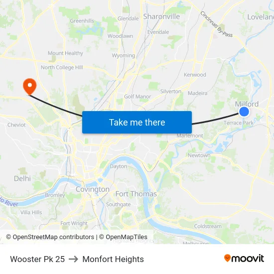 Wooster Pk 25 to Monfort Heights map