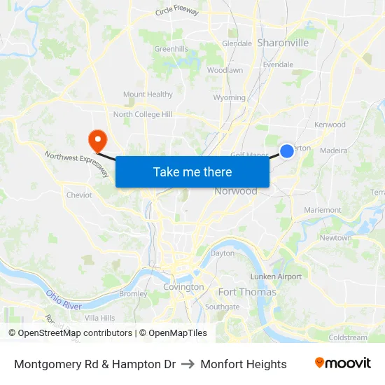 Montgomery Rd & Hampton Dr to Monfort Heights map