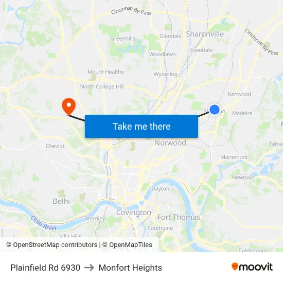 Plainfield Rd 6930 to Monfort Heights map
