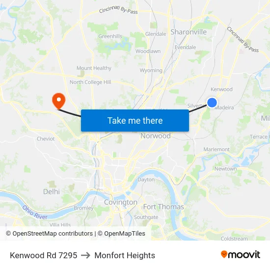 Kenwood Rd 7295 to Monfort Heights map