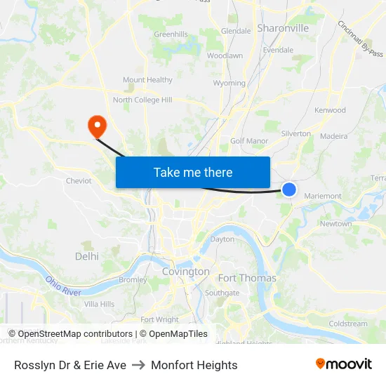Rosslyn Dr & Erie Ave to Monfort Heights map