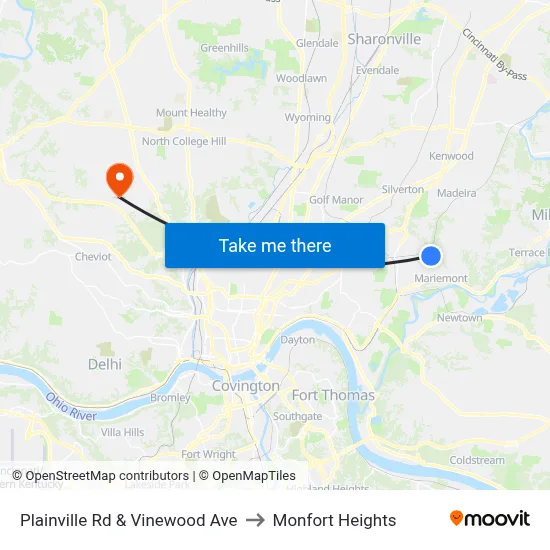 Plainville Rd & Vinewood Ave to Monfort Heights map