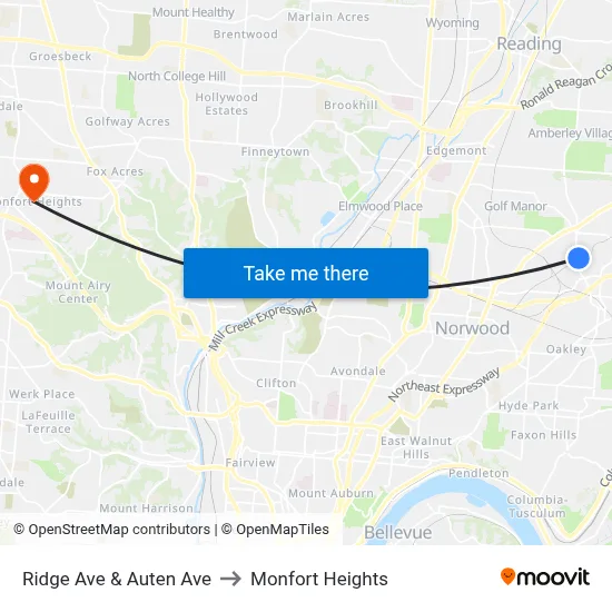 Ridge Ave & Auten Ave to Monfort Heights map