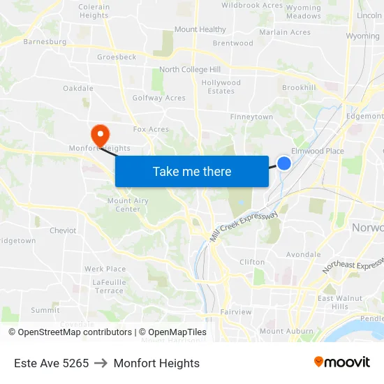Este Ave 5265 to Monfort Heights map