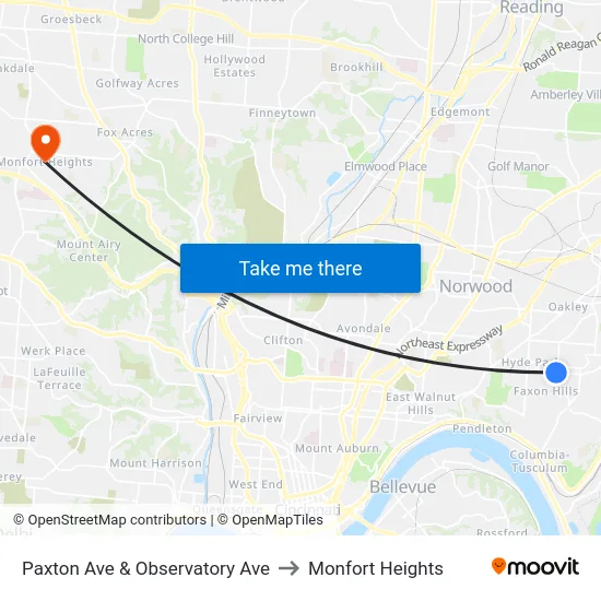 Paxton Ave & Observatory Ave to Monfort Heights map