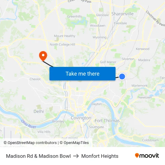 Madison Rd & Madison Bowl to Monfort Heights map