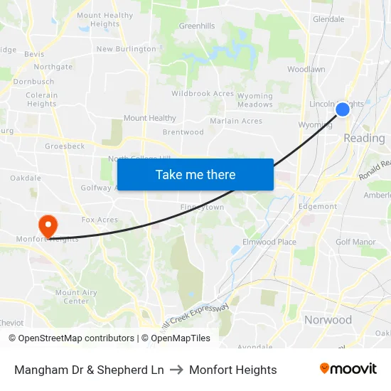 Mangham Dr & Shepherd Ln to Monfort Heights map