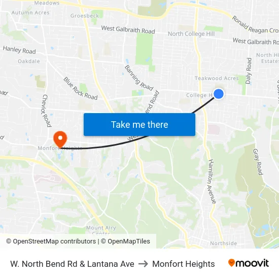 W. North Bend Rd & Lantana Ave to Monfort Heights map