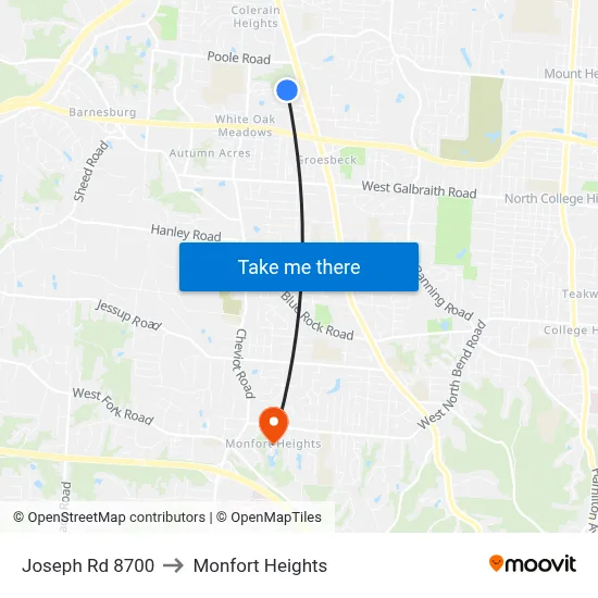 Joseph Rd 8700 to Monfort Heights map