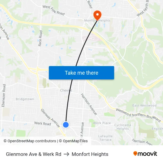 Glenmore Ave & Werk Rd to Monfort Heights map