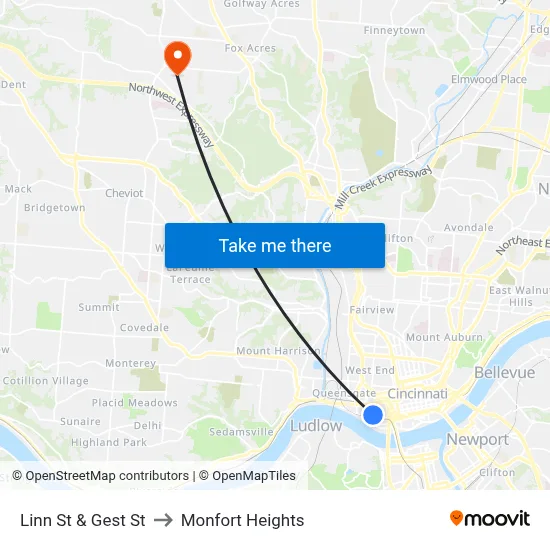 Linn St & Gest St to Monfort Heights map