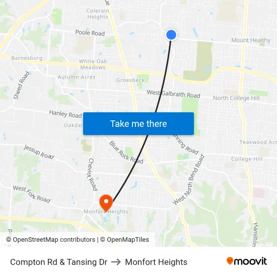 Compton Rd & Tansing Dr to Monfort Heights map