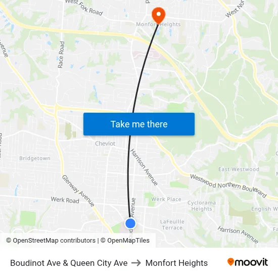 Boudinot Ave & Queen City Ave to Monfort Heights map