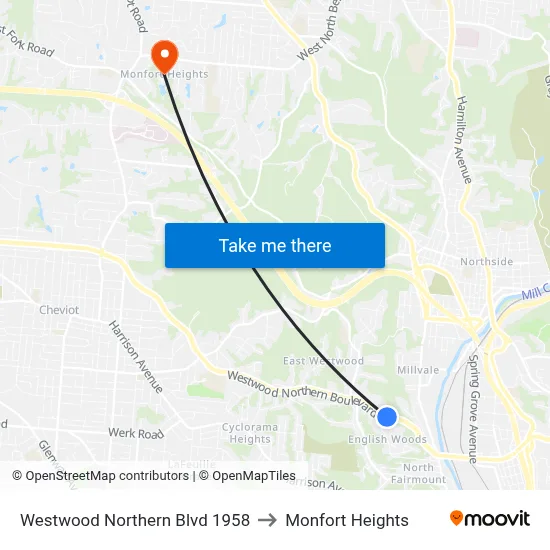 Westwood Northern Blvd 1958 to Monfort Heights map