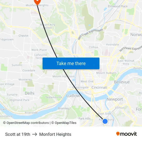 Scott at 19th to Monfort Heights map