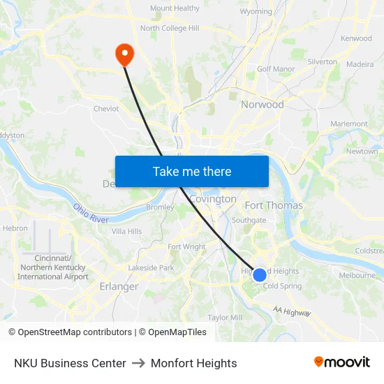 NKU Business Center to Monfort Heights map