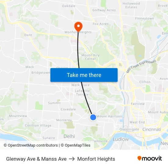 Glenway Ave & Manss Ave to Monfort Heights map