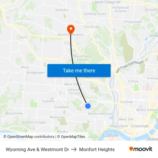 Wyoming Ave & Westmont Dr to Monfort Heights map