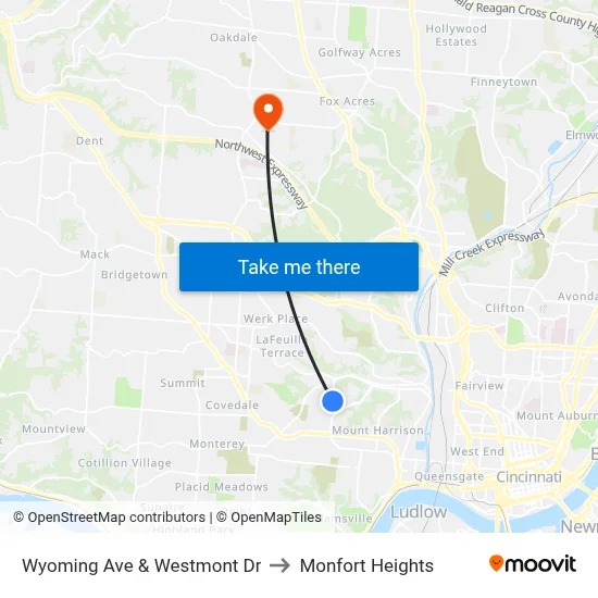 Wyoming Ave & Westmont Dr to Monfort Heights map
