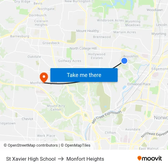 St Xavier High School to Monfort Heights map
